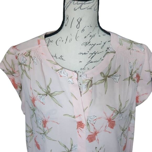 Daniel Rainn Ladies Size Large Pink Blush Floral Print V-Neck Blouse - Picture 3 of 6